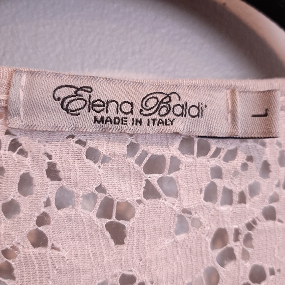 ELENA BALDI Floral Lace Open Front Cardigan Long Sleeve Hankerchief Hem Taupe - Picture 12 of 12